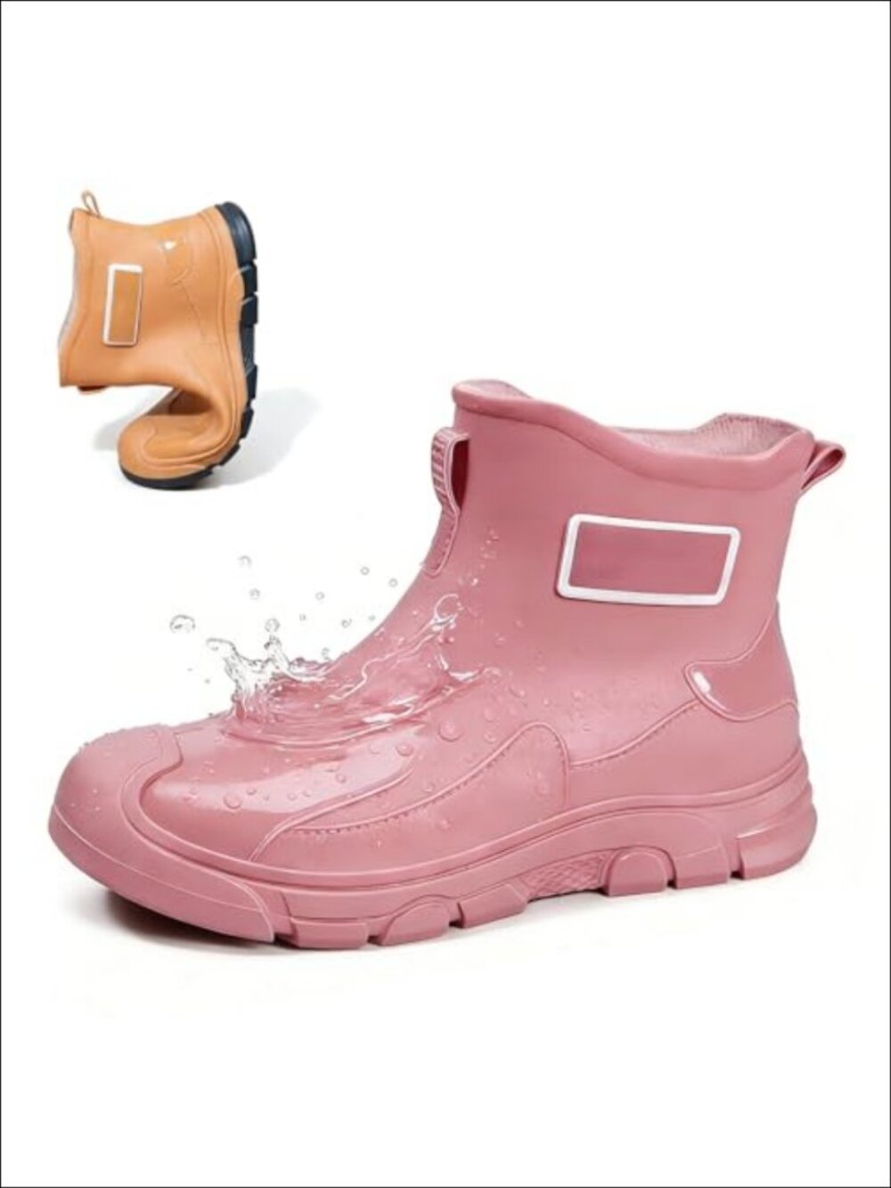 Women's Waterproof Ankle Rain Boots Lug Sole Rubber Round Toe Anti-Slip